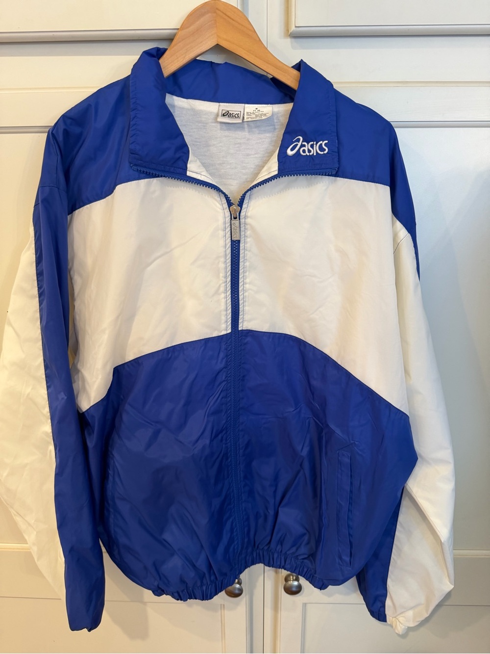 Vintage 90s ASICS Blue and White Windbreaker Jacket